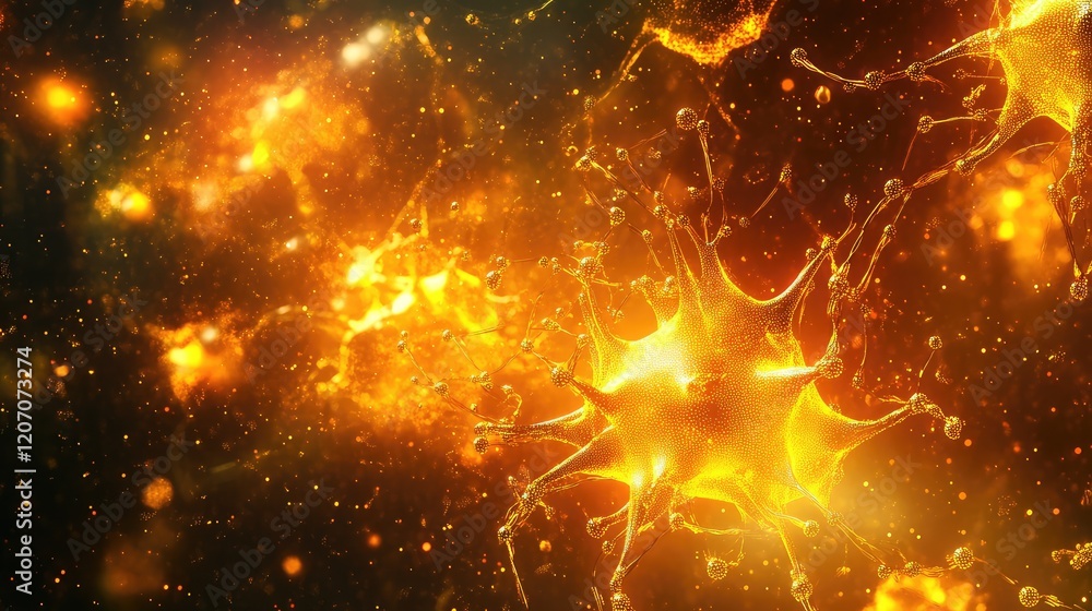 Poster neural network visualization glowing with energy, forming a futuristic web of ai connections on a mi