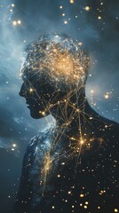 Fototapeta premium Enigmatic Silhouette with Cosmic Connections and Starry Background