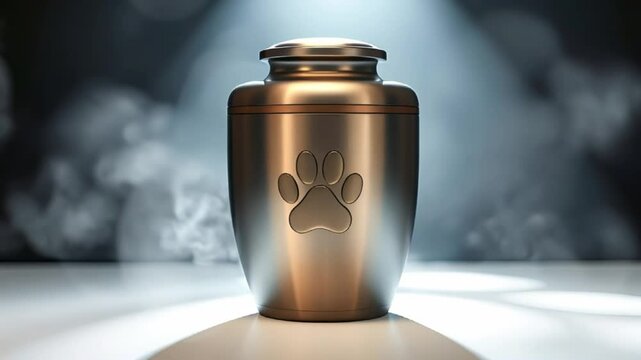 Elegant pet urn with a paw print design, reflecting a sense of loss and remembrance 