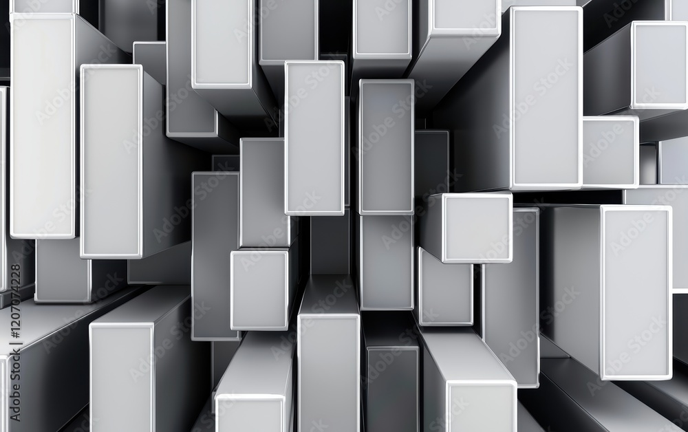 Poster abstract composition of rectangular shapes overlapping modern art installation indoor top-down view 