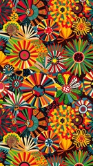 Fototapeta premium Vector seamless texture with abstract flowers. Endless background. Ethnic seamless pattern. Vector backdrop. Bright pattern. Summer template. Use for wallpaper,pattern fills, web page background