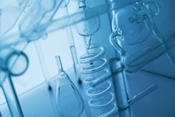 Detailed scientific glassware in modern laboratory setting