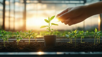 Innovative solar-powered greenhouse farm growing sustainable crops futuristic agriculture vibrant environment close-up view eco-friendly concept
