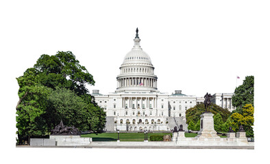 Obraz premium The United States Capitol, the home of the US Congress. Washington DC, cut out.