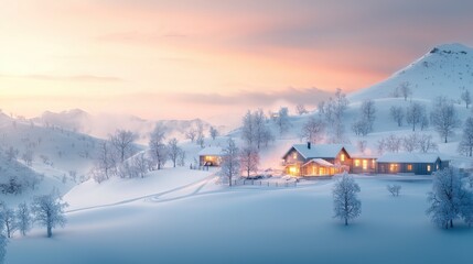 Majestic geothermal plant in an icy wonderland mountainous landscape gigapixel photography winter scene aerial view nature's serenity