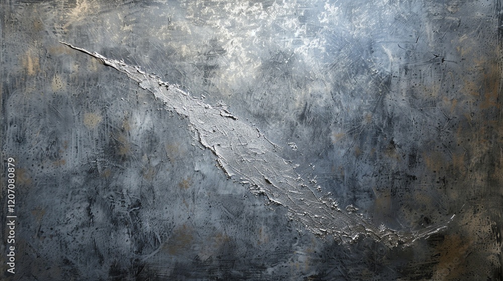 Poster dark textured background with a silver streak. the streak is rough and uneven, adding to the overall
