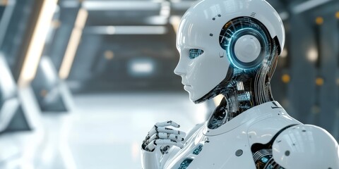 Fototapeta premium Futuristic Robot With Advanced Technology in Modern Environment