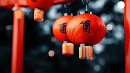 Traditional Red Lanterns Hanging in a Japanese Garden Setting
