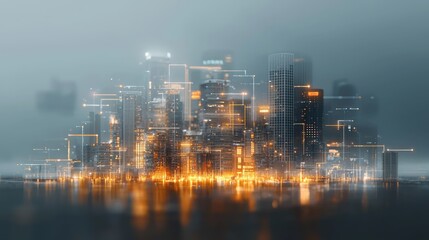 Fototapeta premium Futuristic city skyline under construction urban environment gigapixel content glowing technology aerial view innovative architecture for future living