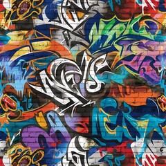 Fototapeta premium Bright graffiti seamless pattern with grunge effect