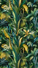 Obraz premium Seamless tropical pattern with palm leaves for fabric design and other uses.
