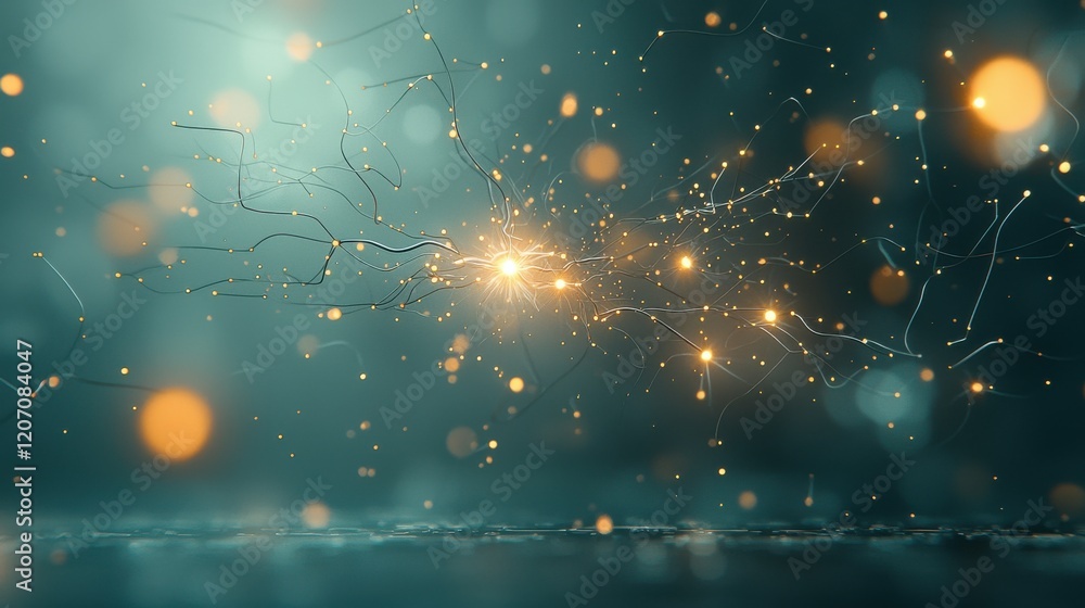 Poster dynamic abstract digital brain with glowing pathways virtual environment high-resolution imagery con