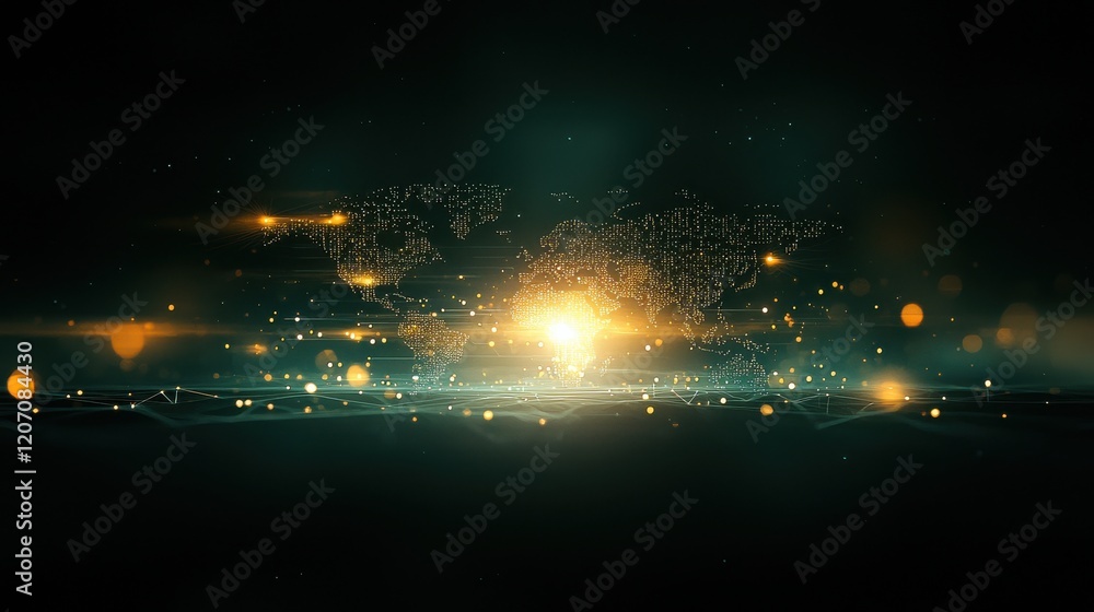 Poster dynamic data network illuminating with active response signals in an abstract digital landscape giga
