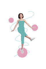 Photo 3d collage artwork sketch poster postcard of dancing girl nice outfit rejoice have free time...