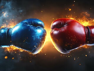 Prominent boxing gloves face off in wide poster with bold vs letters for intense versus battle