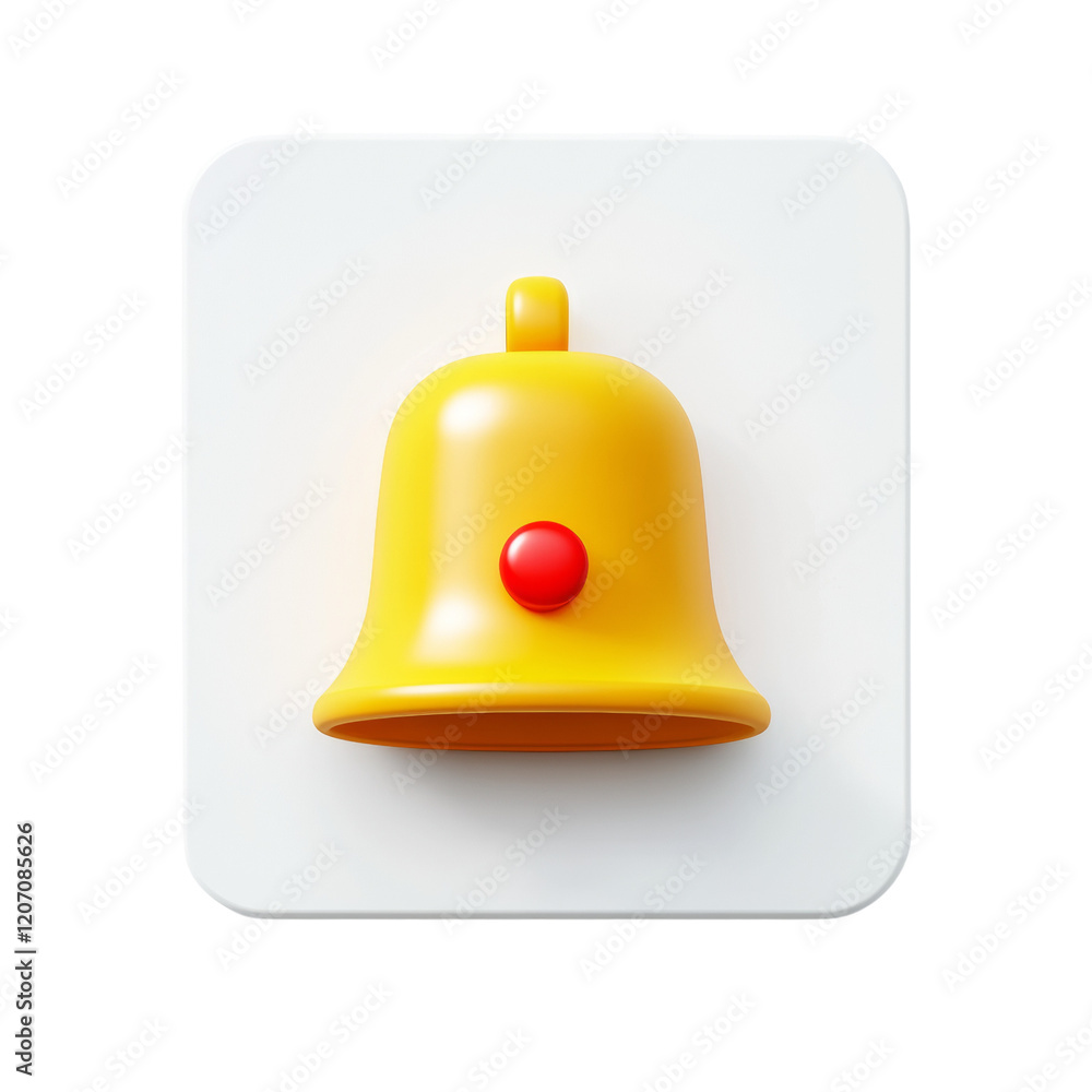 Poster The image shows a 3D rendered yellow bell icon with a red notification dot on a white square background.