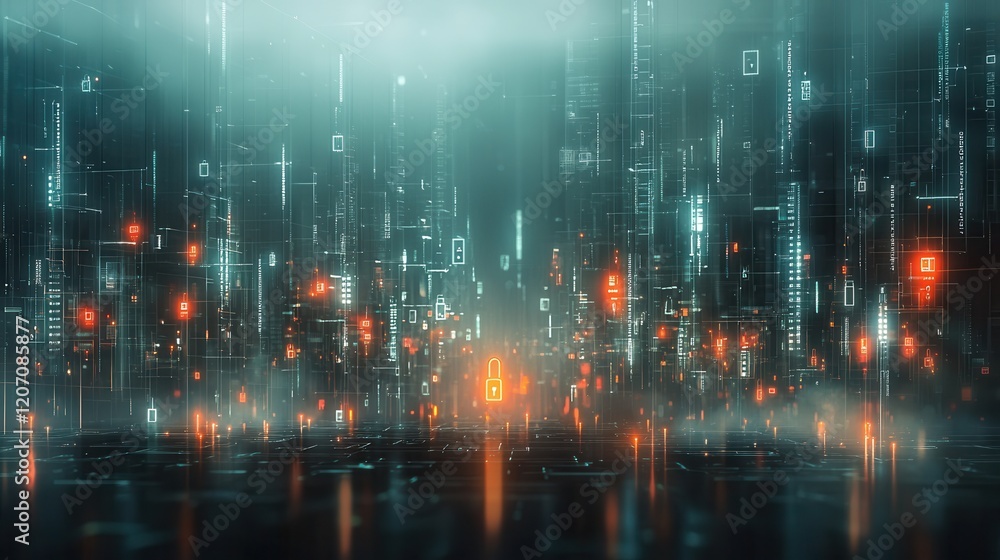 Poster innovative ransomware mitigation strategies digital cybersecurity concept visualization futuristic e