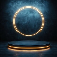 Obraz premium Neon Circle and Dark Podium Product Display