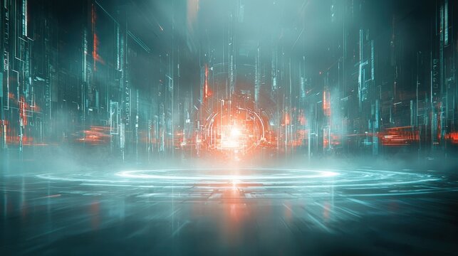 Visualizing cyberattack containment a glowing blue wave illustration digital realm futuristic concept abstract environment high-tech perspective
