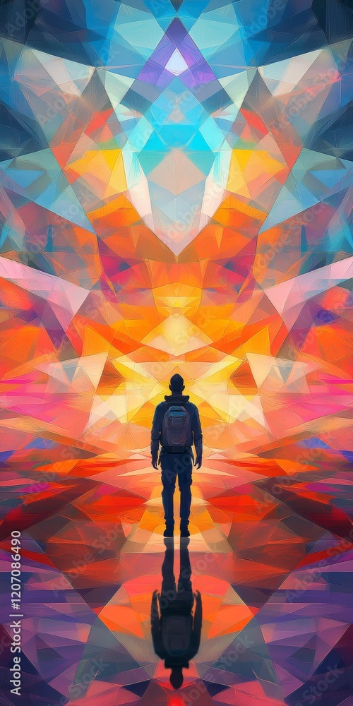 Wall mural a man stands in front of a colorful, abstract background
