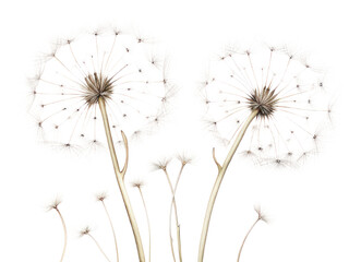 Obraz premium PNG Botanical illustration dandelion flower plant white.