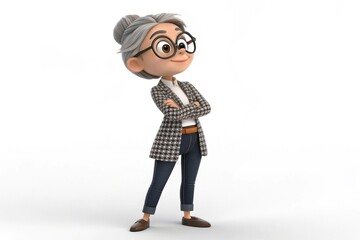 3D cartoon character, young woman on white background.