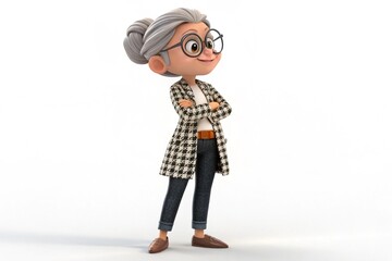 3D cartoon character, young woman on white background.