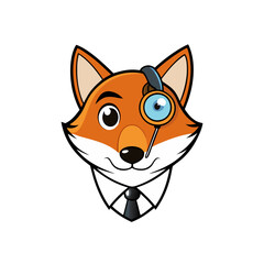 Fox head with a monocle vector art illustration