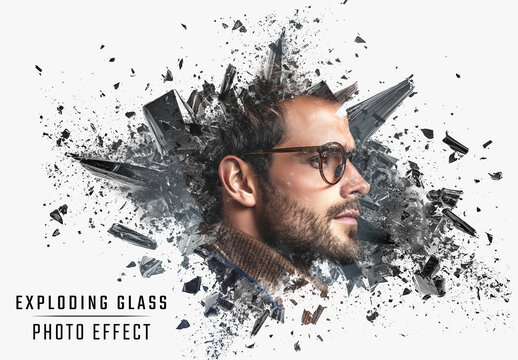 Exploding Broken Glass Dispersion Photo Effect Mockup