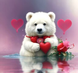 Illustration of fluffy bear with red heart.
