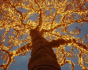 Fototapeta premium Illuminated tree at night, low angle view. (1)