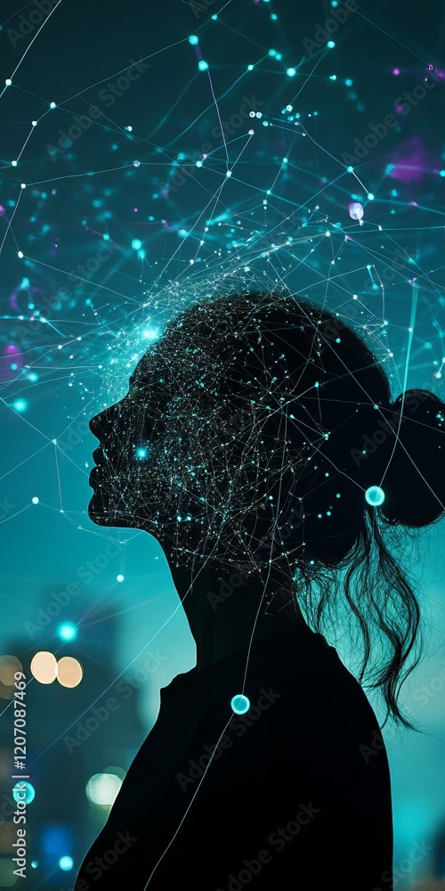 Poster silhouette of person with digital data streams representing iot