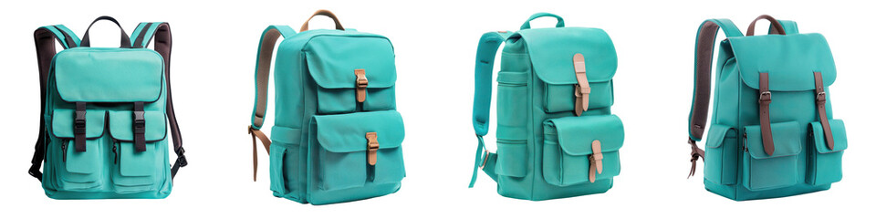 Naklejka premium Teal Colored Outdoor Backpack Designed for Adventure and Activities Such as Hiking Camping Traveling and Other Outdoor Pursuits