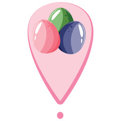 simple map icon with an easter design, namely with colorful easter eggs in the middle of the icon, for a variety of designs, posters or banners