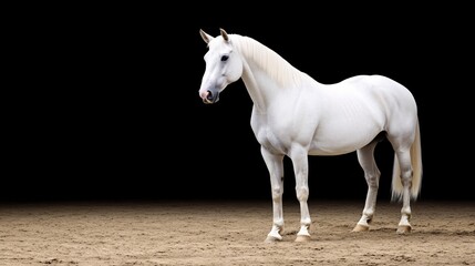 Elegant White Horse Studio Portrait Against Black Background