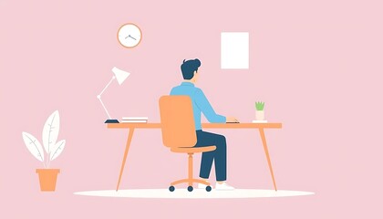 Fototapeta premium Man Working at Desk in Modern Home Office