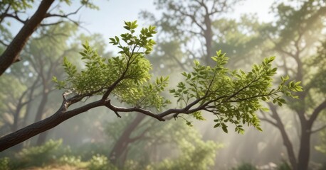 Obraz premium A tranquil scene of a tree branch swaying in the wind, serene landscape, gentle sway, natural scenery