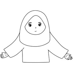 Adorable cute muslim kids cartoon illustration. ramadan, eid fitr, adha, islam religion character