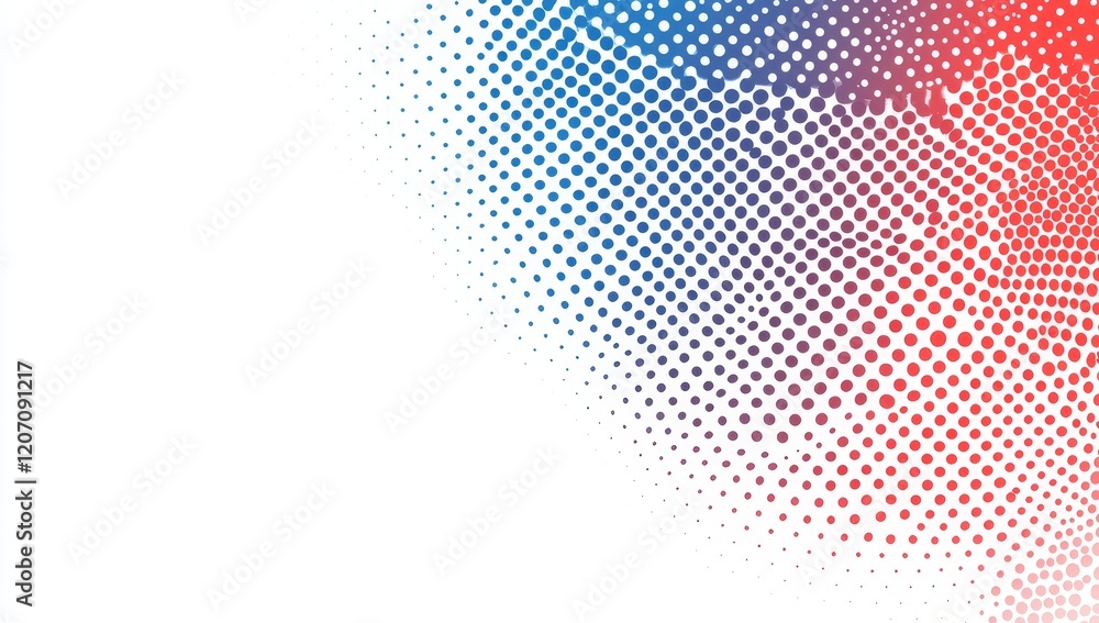 Poster abstract halftone dots background with blue, red and white gradient.