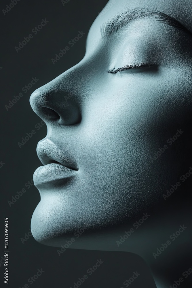 Poster elegant profile of a sculpted face with soft lighting and texture