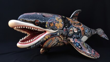 Fototapeta premium A beautifully crafted whale sculpture adorned with intricate floral designs.