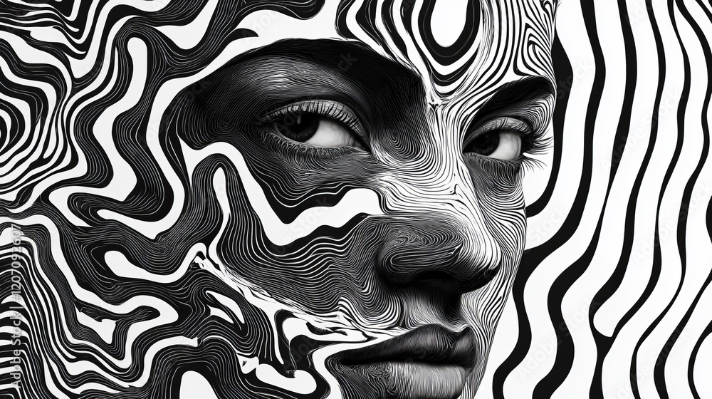 Aufkleber person blending into complex pattern with topaz color scheme