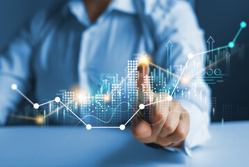 Successful business, growth strategy and achieving goals with the rising arrow. Business strategy development and growing growth plan.Growth graph of business.
