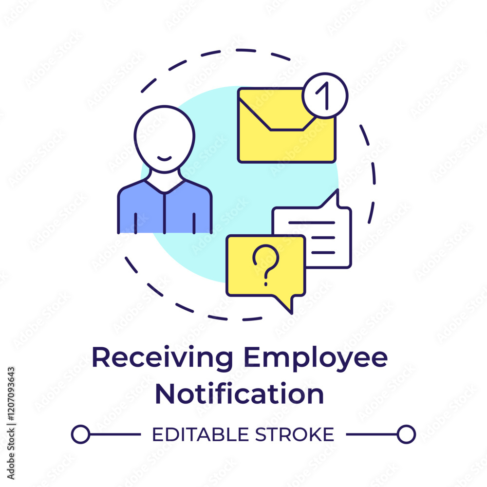 Poster receiving employee notification multi color concept icon. alert message, communication. round shape 