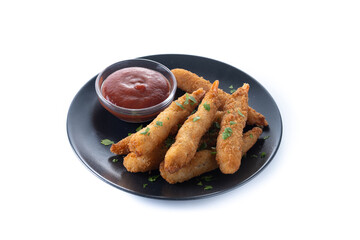 Breaded Torpedo shrimps isolated on white background