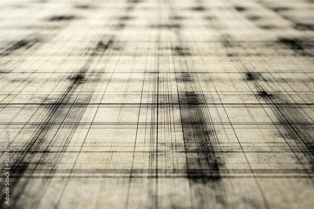 Poster intricate black and white pattern exhibiting overlapping lines and grids in a detailed design suitab