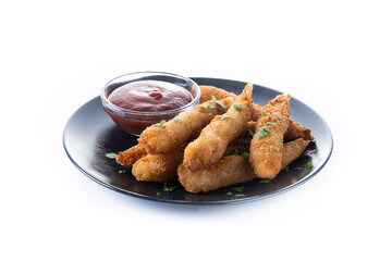 Breaded Torpedo shrimps isolated on white background