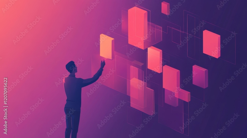 Aufkleber a man is touching a screen with a red square on it