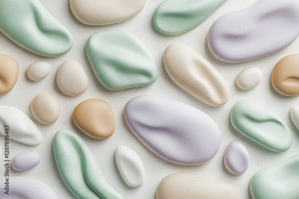 Poster organic abstract pattern showcasing smooth, flowing shapes in soft pastel colors on a textured backg