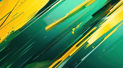 Abstract Dynamic Green and Yellow Brushstrokes: A Vibrant Modern Art Background